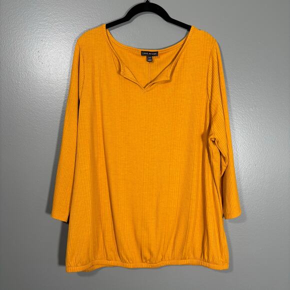 Lane Bryant Yellow Ribbed Minimalist Casual Top - Size 18/20 - Women's Plus Size - Picture 1 of 6